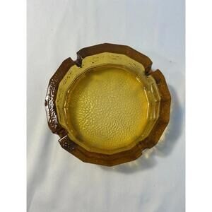 Vintage Blenko MCM Amber Art Glass Ashtray Mid Century Decor Pebbled 4 Notch